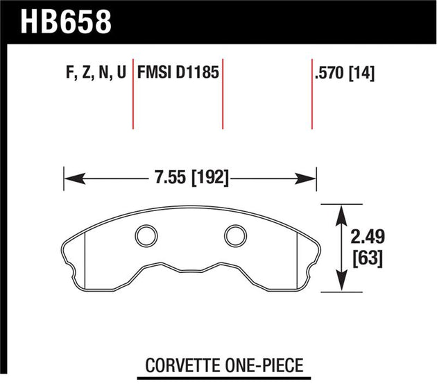 Hawk Performance high-performance street front brake pads for Chevy Corvette Grand Sport 2010-2013, one-piece design, model 48481.