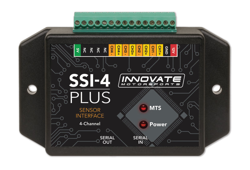 Innovate SSI-4 Plus 4-channel performance monitor from Innovate Motorsports showing digital sensor interface device with display and ports.