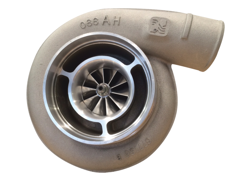 BorgWarner SuperCore Assembly SX-E S400SX-E 76mm turbocharger core with compressor and turbine wheels, detailed close-up.