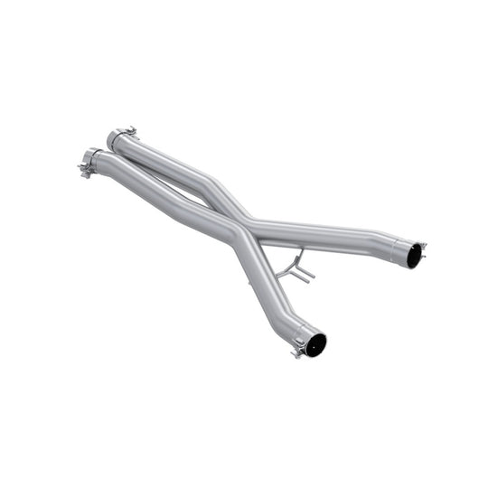 MBRP 14-19 Chevrolet Corvette 6.2L X-Pipe made of T304 stainless steel, showing the 3-inch diameter pipe with welded joints.
