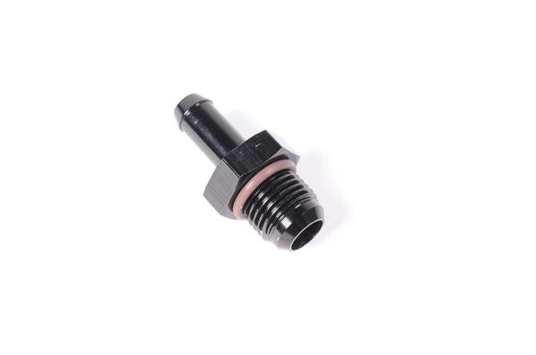 Radium Engineering 6AN to 5/16-inch barb fitting showing a metal fitting with threaded 6AN connector and barb end for hoses.