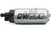 DeatschWerks 255 LPH DW200 Series in-tank fuel pump installed in a vehicle's fuel tank with wiring and connectors visible.