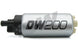DeatschWerks 255 LPH DW200 Series in-tank fuel pump installed in a vehicle's fuel tank with wiring and connectors visible.