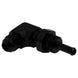 DeatschWerks 8AN male flare to 5/16 inch male barb bulkhead fitting, 90-degree, anodized matte black for fuel or fluid systems.
