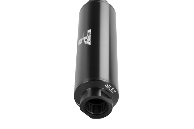 Aeromotive in-line fuel filter with AN-16 fitting, 100 micron stainless steel element for extreme flow and filtration.