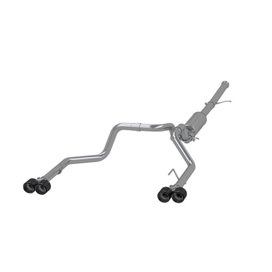 MBRP catback exhaust system for Chevy Silverado 1500 6.2L with dual split rear design and quad carbon fiber tips