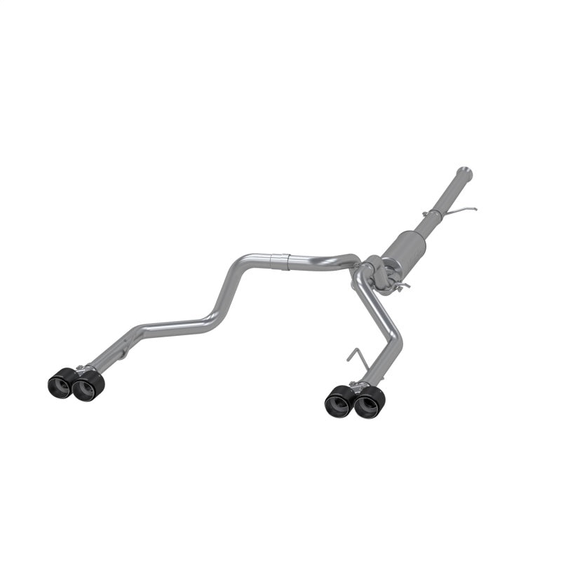 MBRP catback exhaust system for Chevy Silverado 1500 6.2L with dual split rear design and quad carbon fiber tips