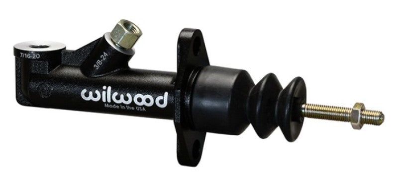 Wilwood GS remote brake master cylinder with .500 inch bore, showcasing chrome finish and mounting fittings.