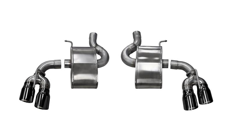 Black CORSA Performance axle-back exhaust for Chevrolet Camaro SS 2017-2024 with 6.2L V8, featuring dual outlets and a sleek design.