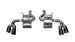 Black CORSA Performance axle-back exhaust for Chevrolet Camaro SS 2017-2024 with 6.2L V8, featuring dual outlets and a sleek design.