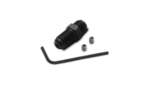 Vibrant oil restrictor fitting kit with -3AN to 1/8in NPT adapters, showing metal fittings for automotive or plumbing use.