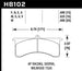 Hawk Performance AP Racing 6/Wilwood DTC-50 race brake pads with metal backing plates and detailed friction material for high-performance braking.