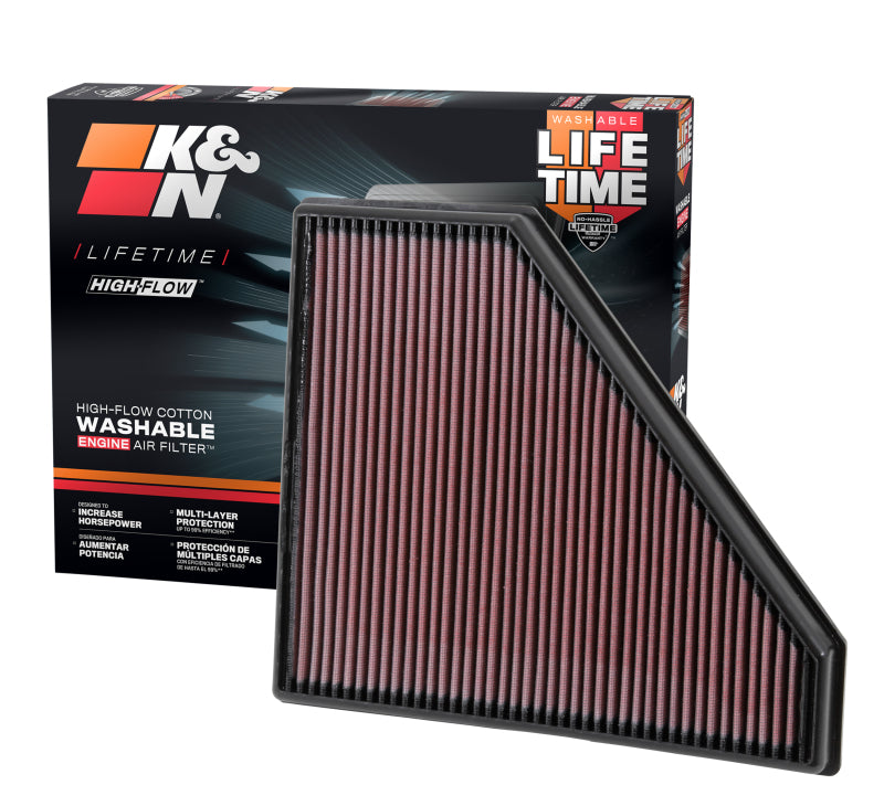 K&N Engineering replacement panel air filter for 2013-2014 Cadillac ATS, drop-in design, measures 12.313x10.313 inches, high-performance filter