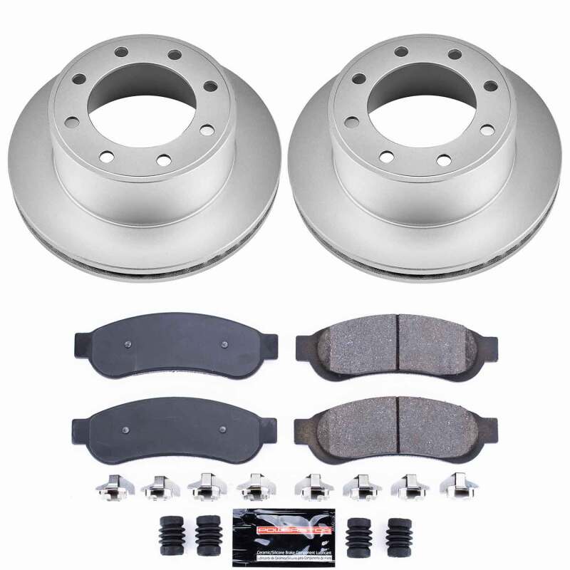 PowerStop Ford F-250 Super Duty rear Z23 coated brake kit with brake pads and rotors for enhanced performance and durability.