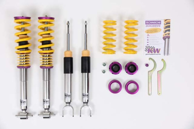 KW Coilover Kit V3 for Cadillac CTS and CTS-V with magnetic ride, showing adjustable coilover shocks on vehicle suspension.