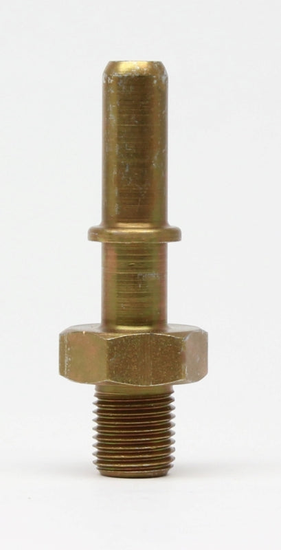 Walbro Bundy style fuel fitting showing metal connector with threaded end for fuel line attachment