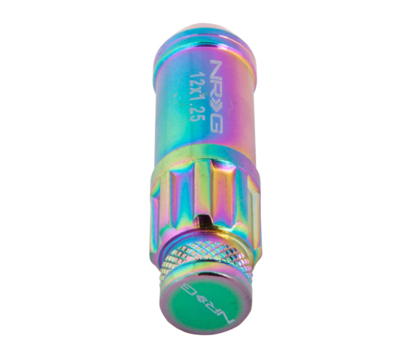 NRG 700 Series M12 x 1.25 steel lug nut set with dust cap covers, locks, and lock socket in neochrome finish, 21-piece collection