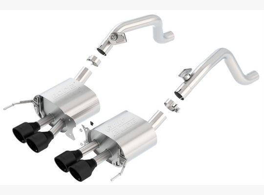 Borla axle-back exhaust for 2014-2018 C7 Corvette Stingray with dual 2-inch outlets and 4.25-inch tips, ATAK performance muffler system