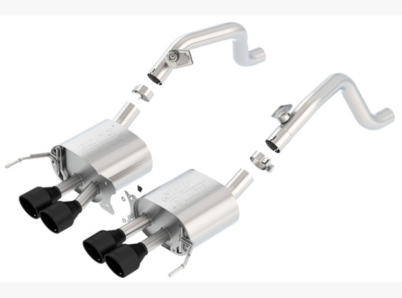 Borla axle-back exhaust for 2014-2018 C7 Corvette Stingray with dual 2-inch outlets and 4.25-inch tips, ATAK performance muffler system