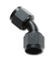 Vibrant black -20AN female flare swivel 45-degree fitting, anodized aluminum, designed for high-performance automotive or racing applications.