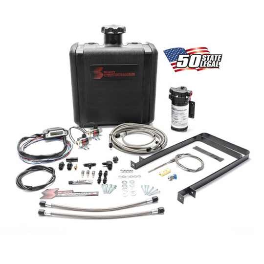 Snow Performance Stage 3 Boost Cooler Water Injection Kit with SS braided line and 4AN fittings, designed for water methanol systems.