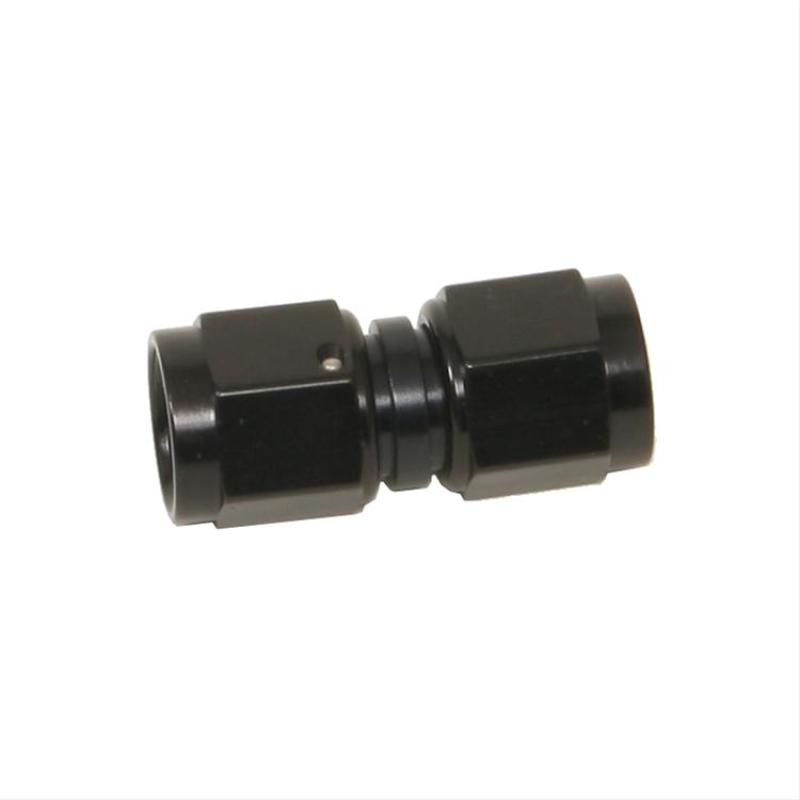 Fragola -6AN female connector fitting in black, made for high-performance fluid connections in automotive or racing applications.