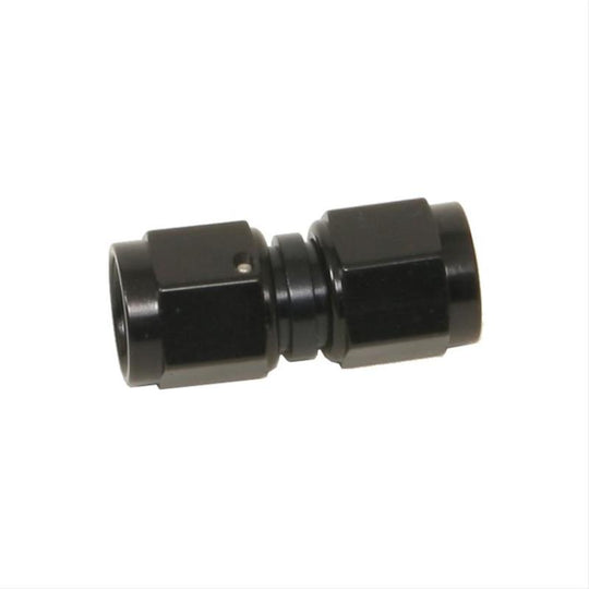Fragola -6AN female connector fitting in black, made for high-performance fluid connections in automotive or racing applications.
