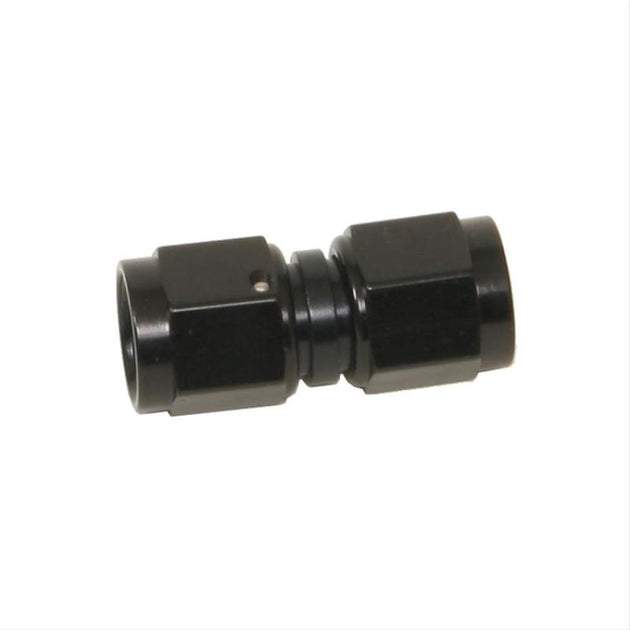 Fragola -6AN female connector fitting in black, made for high-performance fluid connections in automotive or racing applications.