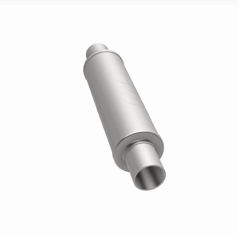 MagnaFlow Mag SS muffler with 14x4x4 inch size and dual 2.25x2.25 inch inlet and outlet pipes, designed for vehicle exhaust systems.