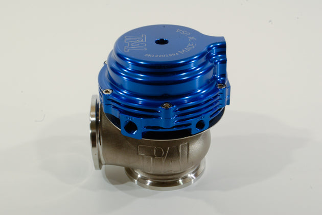 Blue TiAL Sport MVR 44mm wastegate with clamps, featuring all springs for turbo boost control.