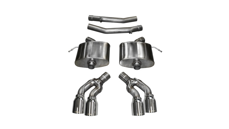 Polished Corsa Performance axle-back exhaust for 2016-2019 Cadillac CTS V with 6.2L V8 engine, featuring a 2.75-inch design.