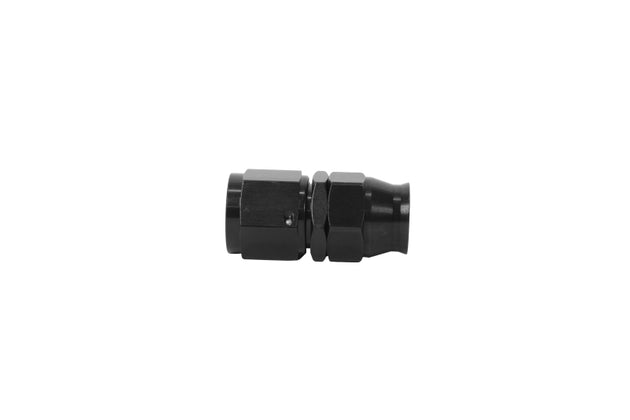 Aeromotive AN-10 straight PTFE hose end fitting in black anodized finish, designed for high-performance automotive fuel system.