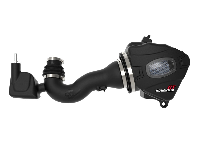 aFe Momentum GT Pro 5R cold air intake system installed in a 2019-2021 GM truck with a 4.3L V6 engine, showing the intake components.