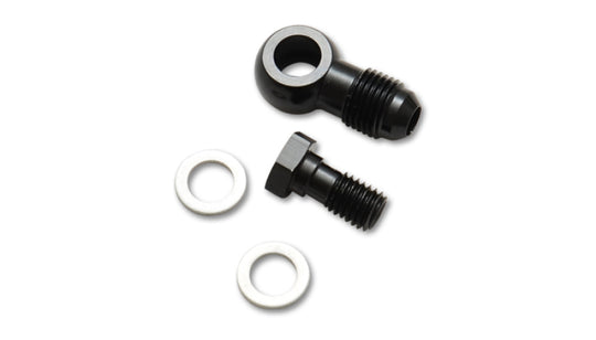 Vibrant -3AN male banjo fitting in aluminum with 8mm x 1.0 metric threads, includes two washers, showing the fitting and washers.