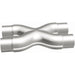 MagnaFlow Smooth Trans X 2.25/2.25 stainless steel X pipe for exhaust systems, featuring a sleek, polished metal finish.
