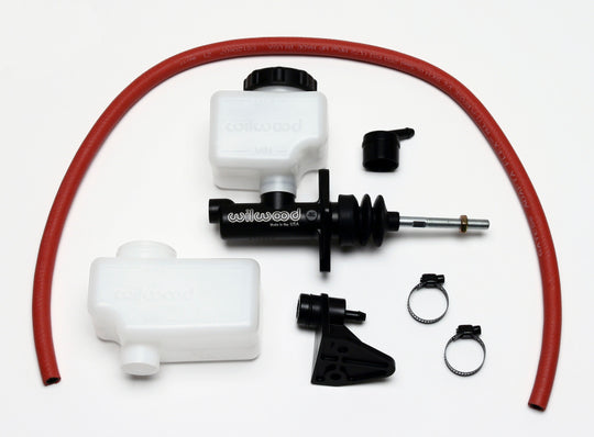 Wilwood short remote brake master cylinder with 13/16 inch bore, shown in black finish, designed for vehicle brake systems.