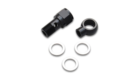 Vibrant LS engine oil pressure gauge adapter fitting showing metal fitting with threaded ends for vehicle oil pressure monitoring.
