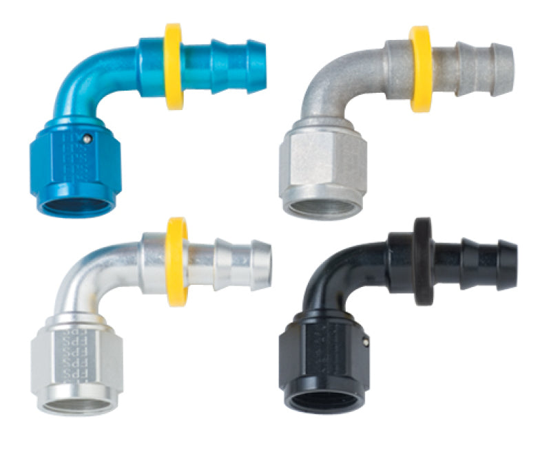 Fragola 16AN Push-Lite End 90 Degree fitting in black, high-performance automotive fluid transfer component.