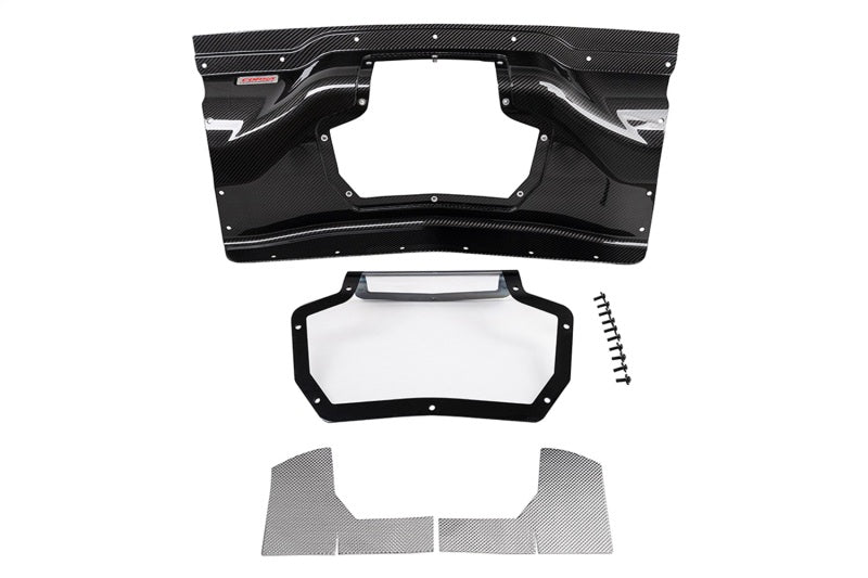 Corvette C8/Z06 2020+ carbon fiber air intake trunk panel with polycarbonate window, designed for Chevrolet Corvette carbon accessories.