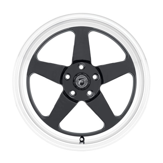 Forgestar D5 Drag 18x9 black cast wheel with 5x114.3 bolt pattern, ET35 offset, and 6.4-inch backspacing.