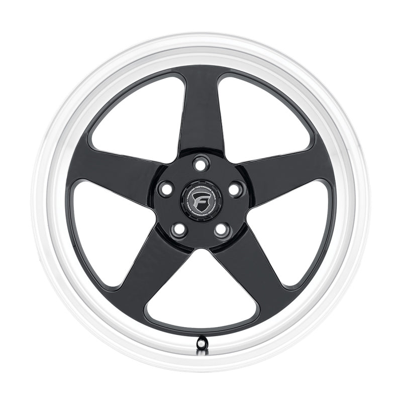 Forgestar D5 Drag 18x8 black cast wheel with 5x120 bolt pattern, ET15 offset, and 5.125-inch backspacing on a car rim