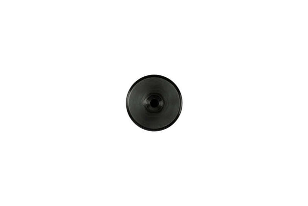 Turbosmart 10um 6AN inline fuel filter in black, showing the compact cylindrical design and inlet/outlet fittings.