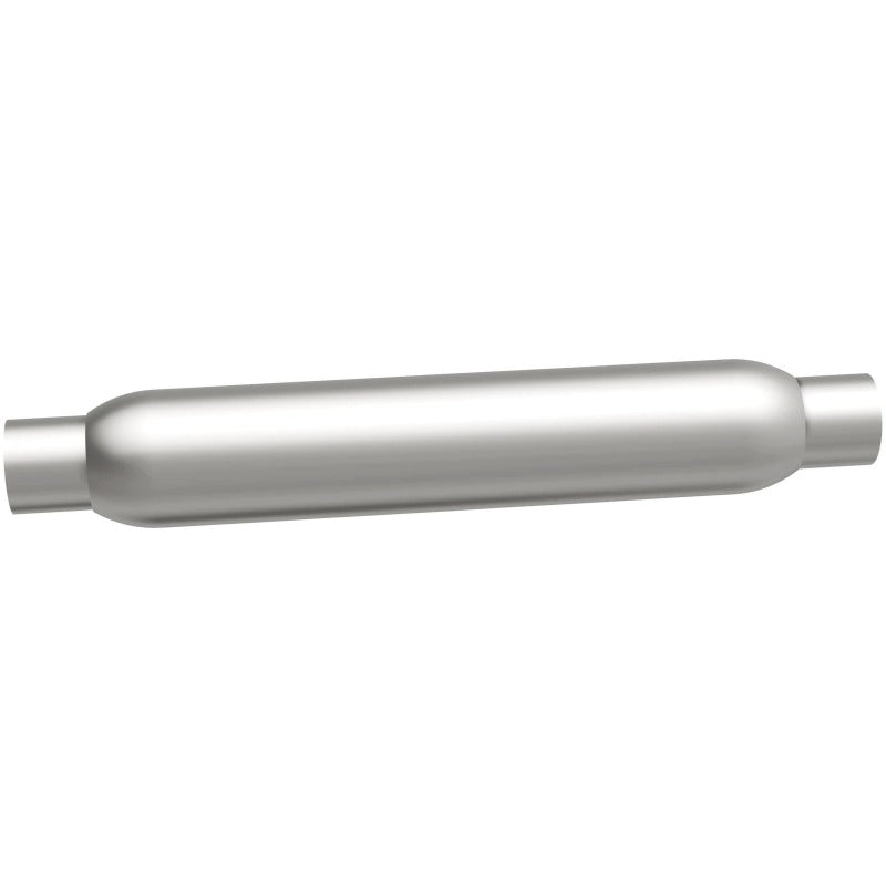 MagnaFlow muffler with 3.5-inch diameter and 18-inch length, featuring dual 2.25-inch inlet and outlet pipes.