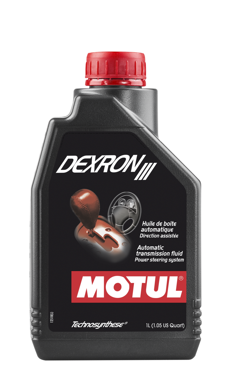 Motul 1L Transmission DEXRON III gear oil container, Technosynthese synthetic formula for vehicle transmission lubrication.