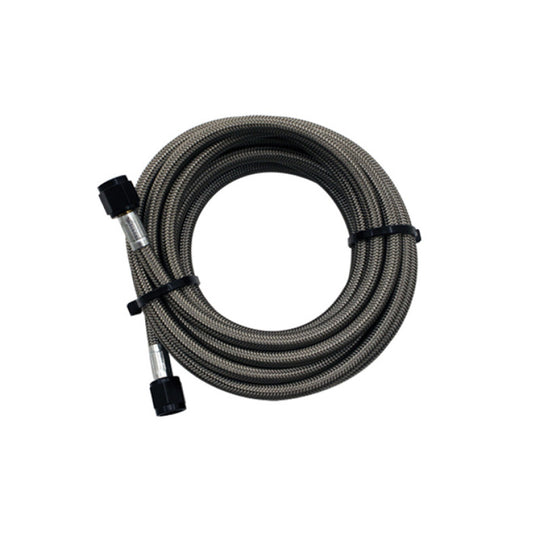 Snow Performance 15ft black braided stainless line with -4AN fittings for injection pump components, NX version.