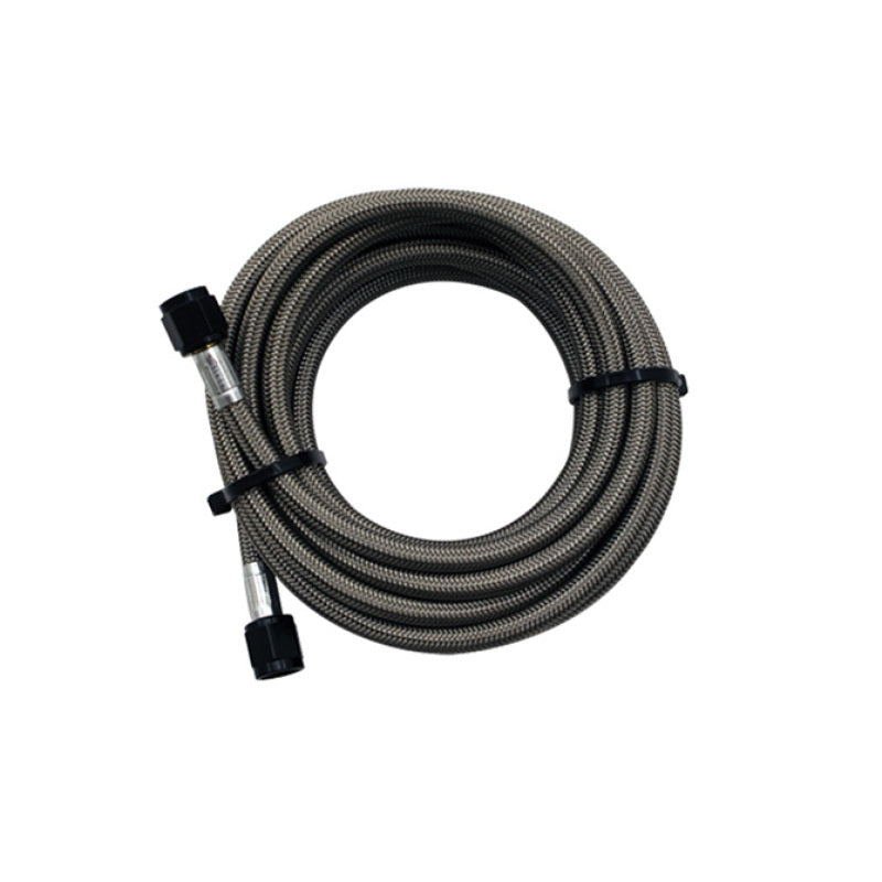 Snow Performance 15ft black braided stainless line with -4AN fittings for injection pump components, NX version.