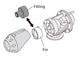 HKS SSQV recirculation fitting for 29mm ID hose, blow off valve accessory, metal fitting with HKS branding.