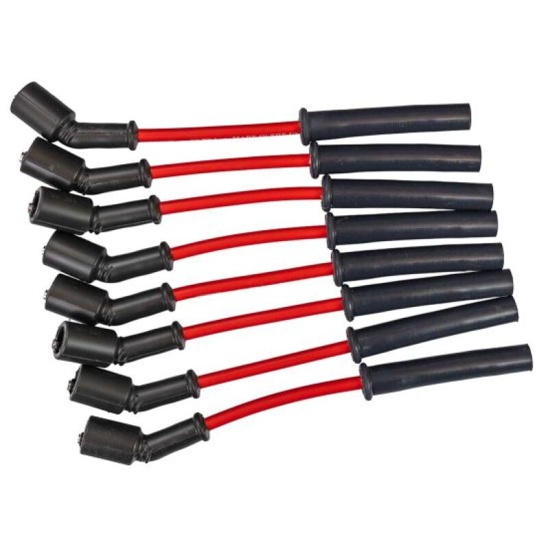 Moroso GM LS/LQ 4.8-6.2L Ultra 350 spark plug wire set with red 8mm multi-angle boots for V8 engines.
