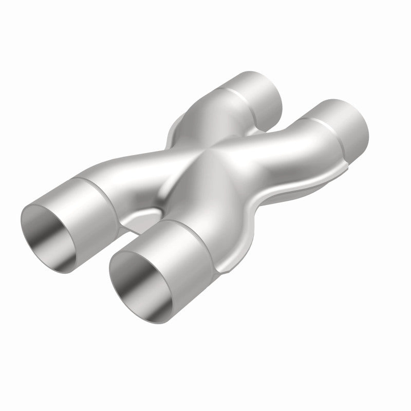 MagnaFlow Smooth Trans X 2.5/2.5 X Pipe in stainless steel, showing the durable, polished exhaust component with welds and branding.