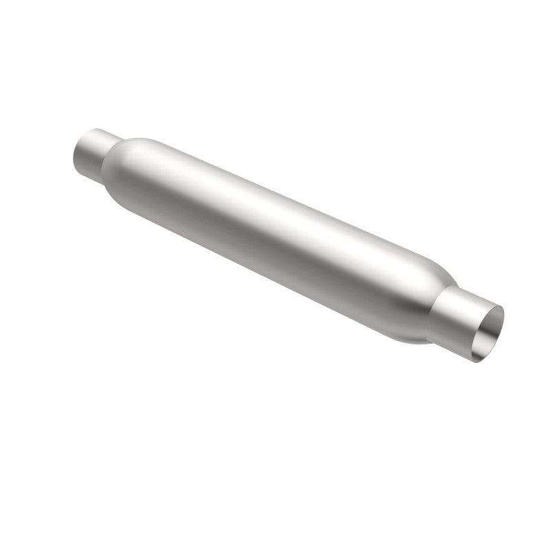 MagnaFlow muffler with 3.5-inch diameter and 18-inch length featuring dual 2.25-inch inlet and outlet pipes.